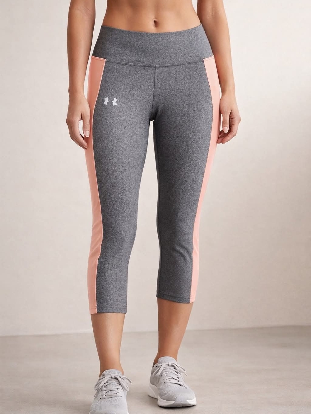 Under Armour HeatGear Compression Capri Leggings Gray Peach, Large